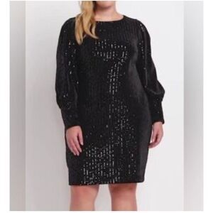 Lane Bryant Black Velvet Sequin Dress Women’s 14 Long Sleeve Lined